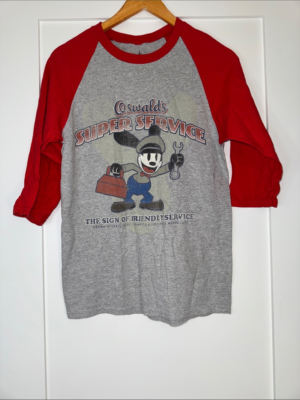 Oswald's Super Service Raglan Tee - Red & Gray Sz Small Disney Theme Park